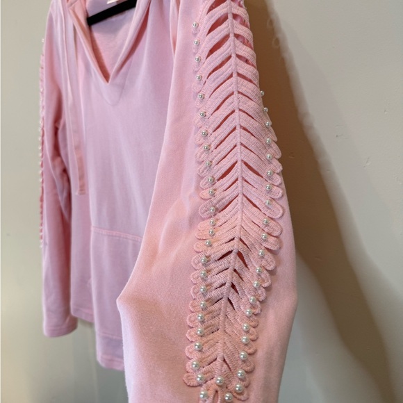 VENUS Light Pink Lace-Up and pearl detail Sleeve Hoodie - Picture 2 of 6
